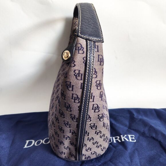 Vintage Dooney & Bourke Bag Signature Y2K 90S Blue Gray Dust Bag Canvas Leather - Picture 2 of 16